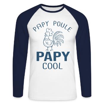 papy poule papy cool Cadeau Humour - T-shirt baseball manches longues Homme - blanc/marine - Devant - Nik (191cm)
