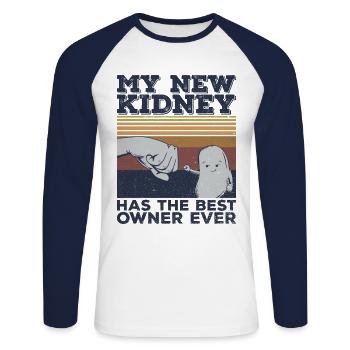 Kidney Design for a Kidney Recipient - Unisex Baseballshirt langarm - Weiß/Navy - Vorne - Nik (191cm)