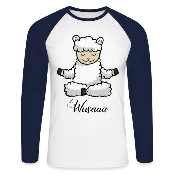 Auszeit Durchatmen Wusaaa schaaf - Unisex Baseballshirt langarm - Weiß/Navy - Vorne - Nik (191cm)