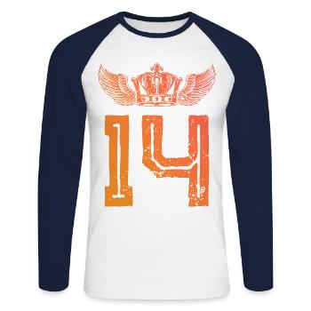 14 Zahl Krone - Unisex Baseballshirt langarm - Weiß/Navy - Vorne - Nik (191cm)