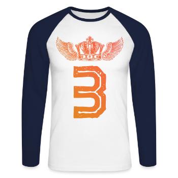 3 Zahl Krone - Unisex Baseballshirt langarm - Weiß/Navy - Vorne - Nik (191cm)