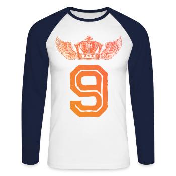 9 Zahl Krone - Unisex Baseballshirt langarm - Weiß/Navy - Vorne - Nik (191cm)