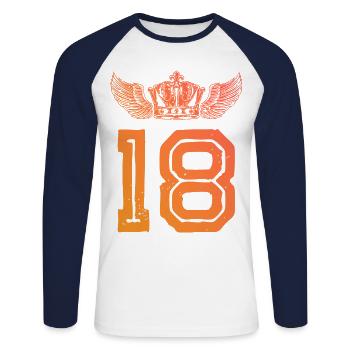 18 Zahl Krone - Unisex Baseballshirt langarm - Weiß/Navy - Vorne - Nik (191cm)