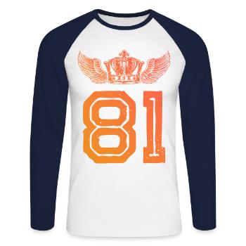 81 Couronne numérique - T-shirt baseball manches longues Homme - blanc/marine - Devant - Nik (191cm)