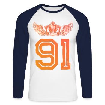 91 Number crown - Unisex Long Sleeve Baseball T-Shirt - white/navy - Front - Nik (191cm)
