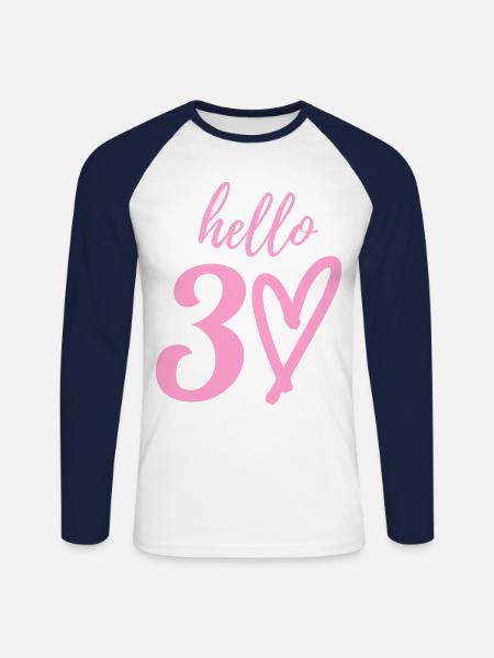 hello 30. 30th birthday - Unisex Long Sleeve Baseball T-Shirt - white/navy