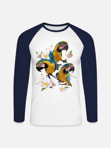 Der blau-gelbe Ara - Unisex Baseballshirt langarm - Weiß/Navy