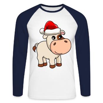 Kuh Comic Weihnachten - Unisex Baseballshirt langarm - Weiß/Navy - Vorne - Nik (191cm)