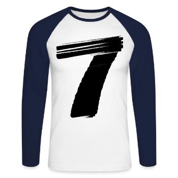 7 Maillot numéro - T-shirt baseball manches longues Homme - blanc/marine - Devant - Nik (191cm)