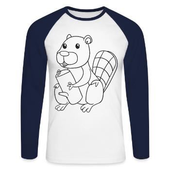Biber, Nagetiere, Geschenk, Geschenkidee - Unisex Baseballshirt langarm - Weiß/Navy - Vorne - Nik (191cm)
