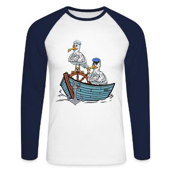 Seagulls, Seagull, Seafarers, Sailors, Travel Boat - Unisex Long Sleeve Baseball T-Shirt - white/navy - Front - Nik (191cm)