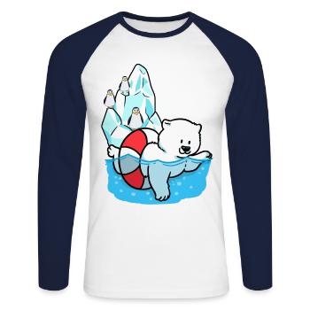 Eisbär Eisbären Arktis Wildtiere Klima Pinguin - Unisex Baseballshirt langarm - Weiß/Navy - Vorne - Nik (191cm)