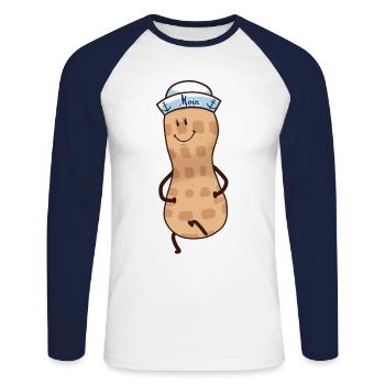 Moin Moin Peanut Sailor Fantasy Ahoy Nut - Unisex Long Sleeve Baseball T-Shirt - white/navy - Front - Nik (191cm)