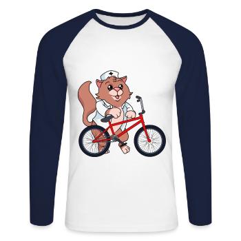 Krankenschwester Katze Notruf BMX Einsatz Rad Arzt - Unisex Baseballshirt langarm - Weiß/Navy - Vorne - Nik (191cm)