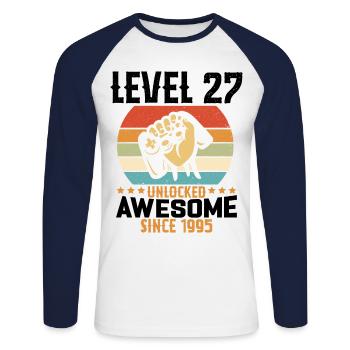 Level 27 Jahre unlocked Gaming Geburtstagsgeschenk - Unisex Baseballshirt langarm - Weiß/Navy - Vorne - Nik (191cm)