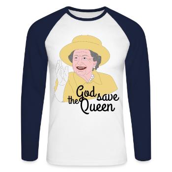 La reine Elizabeth II - T-shirt baseball manches longues Homme - blanc/marine - Devant - Nik (191cm)