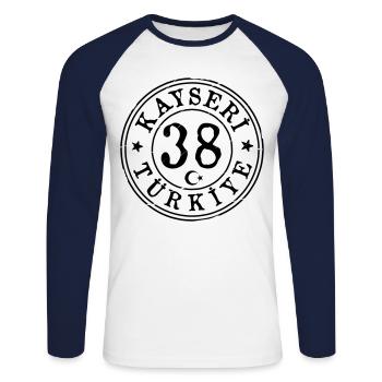 Kayseri 38 Vintage - Unisex Baseballshirt langarm - Weiß/Navy - Vorne - Nik (191cm)