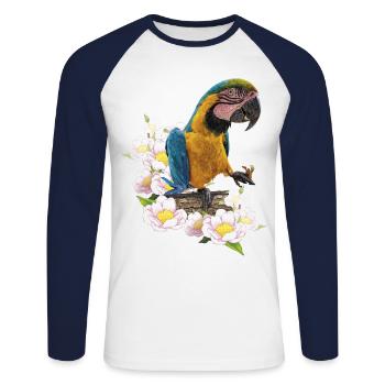 The blue and yellow macaw - Unisex Long Sleeve Baseball T-Shirt - white/navy - Front - Nik (191cm)