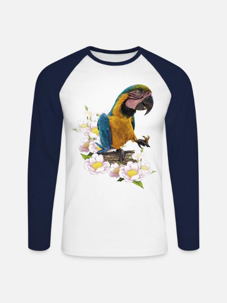 Der blau-gelbe Ara - Unisex Baseballshirt langarm - Weiß/Navy