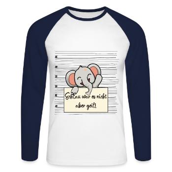 Elefant lustiger Spruch humor Gefängnisbild - Unisex Baseballshirt langarm - Weiß/Navy - Vorne - Nik (191cm)