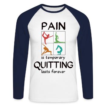 La douleur est temporaire, cesser de fumer dure pour toujours - Yoga - T-shirt baseball manches longues Homme - blanc/marine - Devant - Nik (191cm)