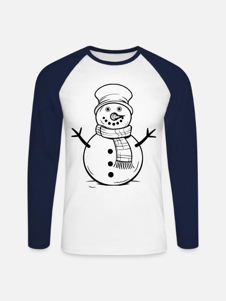 Snowman Winter Comic - Unisex Long Sleeve Baseball T-Shirt - white/navy