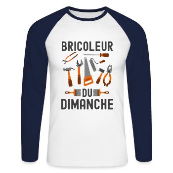 Bricoleur du dimanche - T-shirt baseball manches longues Homme - blanc/marine - Devant - Nik (191cm)