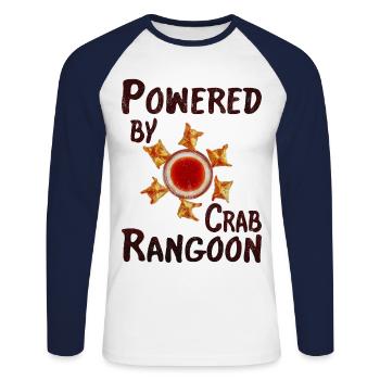 Powered by crab rangoon - Unisex Long Sleeve Baseball T-Shirt - white/navy - Front - Nik (191cm)