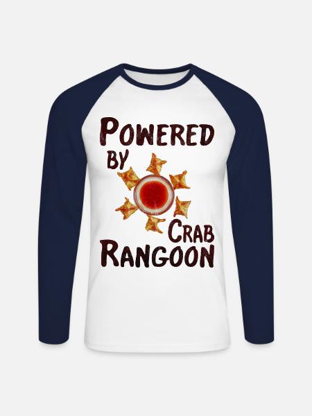 Powered by crab rangoon - Unisex Long Sleeve Baseball T-Shirt - white/navy