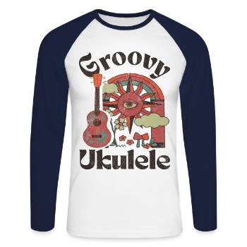 Groovy Ukulele - Unisex Baseballshirt langarm - Weiß/Navy - Vorne - Nik (191cm)