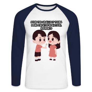 Amour de couple - T-shirt baseball manches longues Homme - blanc/marine - Devant - Nik (191cm)