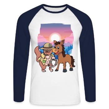 Grimmig Katze Wilder Westen Katzen Reiter Reiterin - Unisex Baseballshirt langarm - Weiß/Navy - Vorne - Nik (191cm)