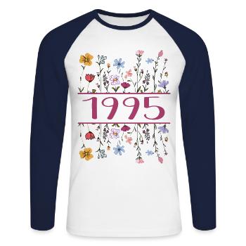 1995 Legendary Since 1995 Birthday 1995 Women - Unisex Long Sleeve Baseball T-Shirt - white/navy - Front - Nik (191cm)