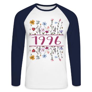 1996 Légendaire Depuis 1996 Anniversaire 1996 Femmes - T-shirt baseball manches longues Homme - blanc/marine - Devant - Nik (191cm)
