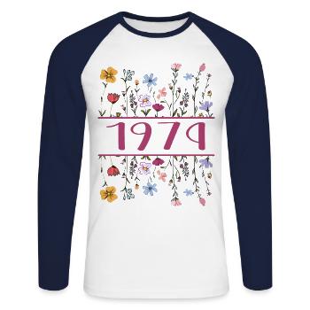 1974 Legendary Since 1974 Birthday 1974 Women - Unisex Long Sleeve Baseball T-Shirt - white/navy - Front - Nik (191cm)