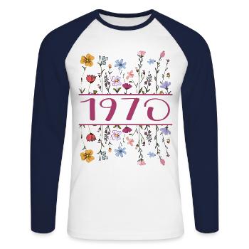 1970 Legendär Seit 1970 Geburtstag 1970 Frauen - Unisex Baseballshirt langarm - Weiß/Navy - Vorne - Nik (191cm)