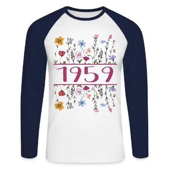 1959 Légendaire Depuis 1959 Anniversaire 1959 Femmes - T-shirt baseball manches longues Homme - blanc/marine - Devant - Nik (191cm)