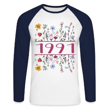 1991 Legendär Seit 1991 Geburtstag 1991 Frauen - Unisex Baseballshirt langarm - Weiß/Navy - Vorne - Nik (191cm)