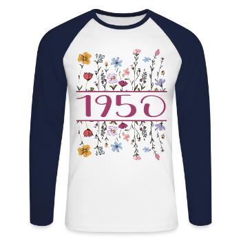 1950 Legendary Since 1950 Birthday 1950 Women - Unisex Long Sleeve Baseball T-Shirt - white/navy - Front - Nik (191cm)