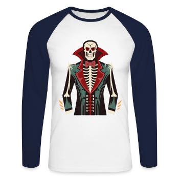 Une cage thoracique squelette, un smoking vampire imprimé Costume - T-shirt baseball manches longues Homme - blanc/marine - Devant - Nik (191cm)