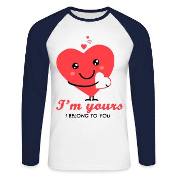 je suis à toi je t appartiens couple amoureux - T-shirt baseball manches longues Homme - blanc/marine - Devant - Nik (191cm)