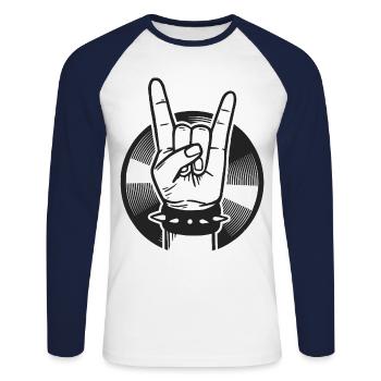 métal musique Rock metalleux hardcore - T-shirt baseball manches longues Homme - blanc/marine - Devant - Nik (191cm)