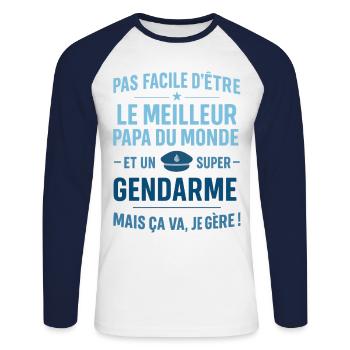 Super Papa Gendarme idée cadeau fête des pères - T-shirt baseball manches longues Homme - blanc/marine - Devant - Nik (191cm)