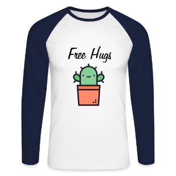 Free Hugs Cactus Hugs Black - Unisex Long Sleeve Baseball T-Shirt - white/navy - Front - Nik (191cm)