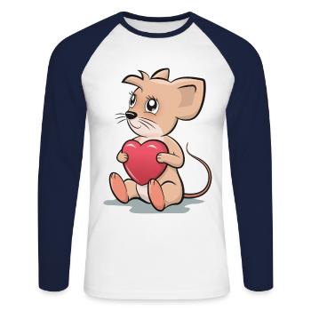 Coeur Amour Saint Valentin Souris Idée de cadeau - T-shirt baseball manches longues Homme - blanc/marine - Devant - Nik (191cm)