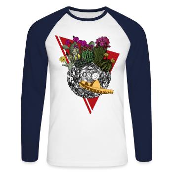 Planet der Kakteen in Farbe - Unisex Baseballshirt langarm - Weiß/Navy - Vorne - Nik (191cm)