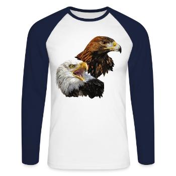 Weißkopfseeadler und Steinadler - Unisex Baseballshirt langarm - Weiß/Navy - Vorne - Nik (191cm)