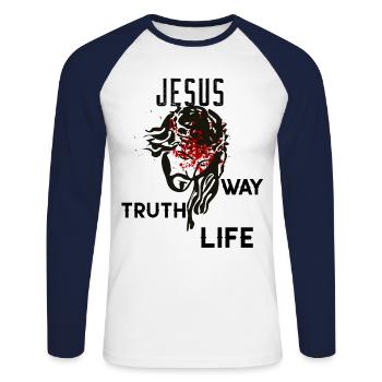 Verset biblique de l' saint - T-shirt baseball manches longues Homme - blanc/marine - Devant - Nik (191cm)