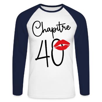 Chapitre 40 Ans Joyeux Cadeau Anniversaire 40 Ans - T-shirt baseball manches longues Homme - blanc/marine - Devant - Nik (191cm)