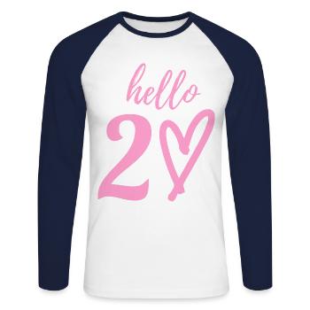 hello 20. 20th birthday - Unisex Long Sleeve Baseball T-Shirt - white/navy - Front - Nik (191cm)